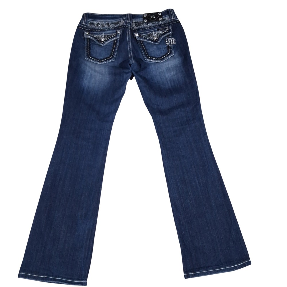 Miss Me Easy Boot Cut Dark Wash Jeans Rhinestone Embellished 28x33 (Fits 32x32)